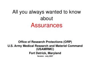 All you always wanted to know about Assurances