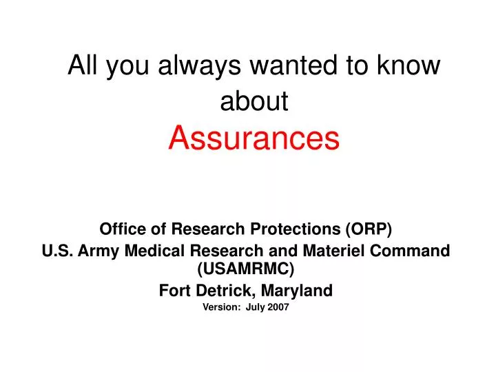 all you always wanted to know about assurances