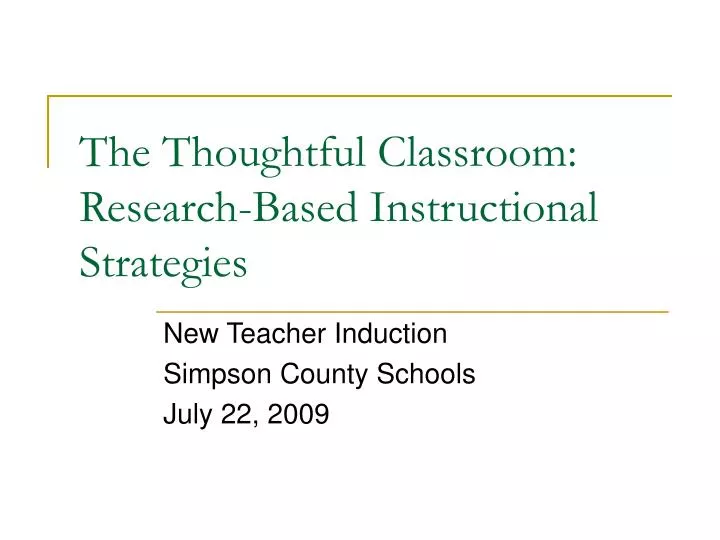 the thoughtful classroom research based instructional strategies