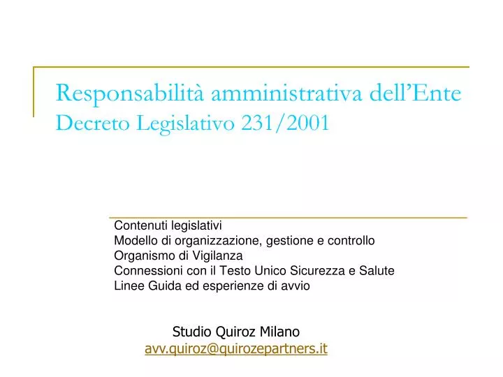responsabilit amministrativa dell ente decreto legislativo 231 2001