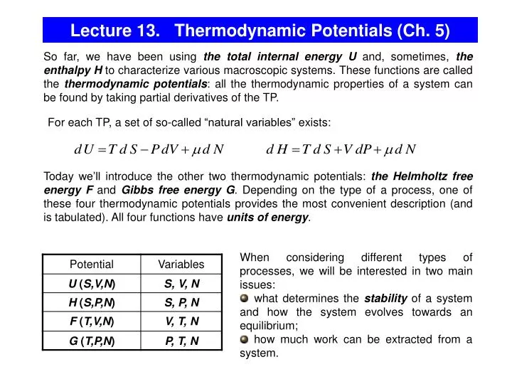 lecture 13 thermodynamic potentials ch 5