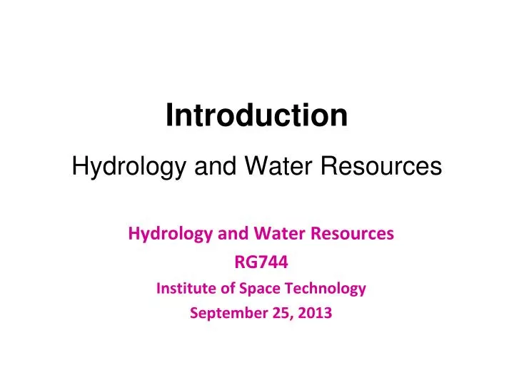 introduction hydrology and water resources