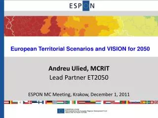 European Territorial Scenarios and VISION for 2050