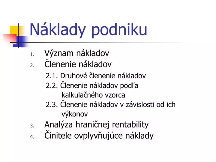 n klady podniku