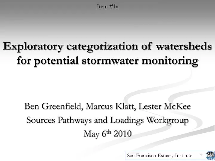 exploratory categorization of watersheds for potential stormwater monitoring