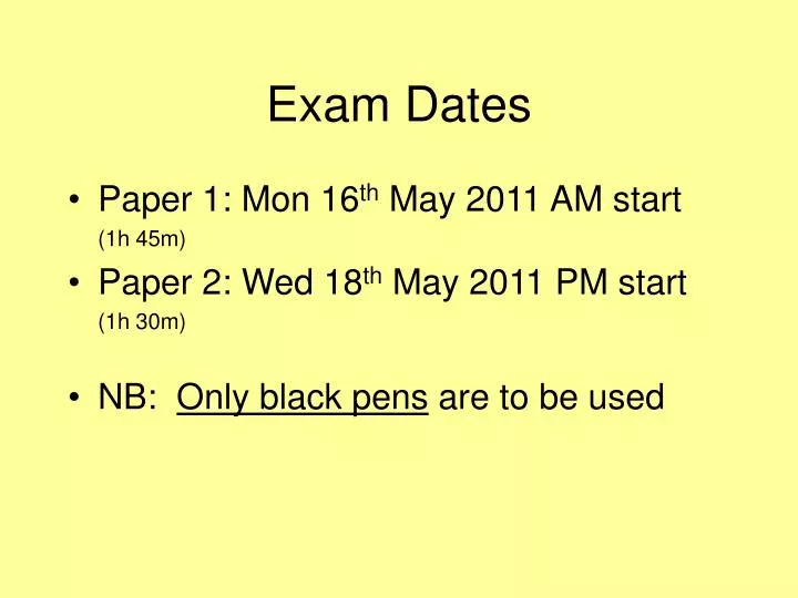 exam dates