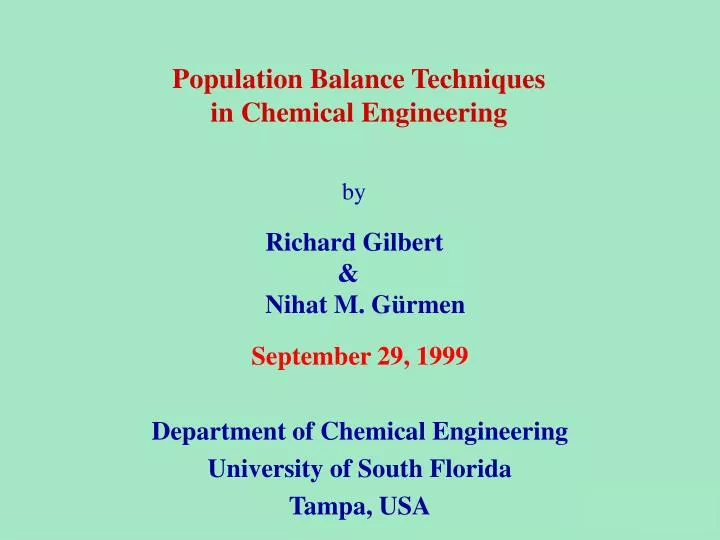 september 29 1999 department of chemical engineering university of south florida tampa usa
