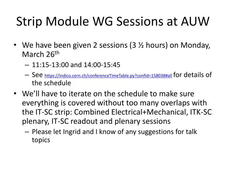strip module wg sessions at auw