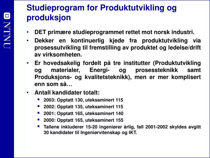 studieprogram for produktutvikling og produksjon