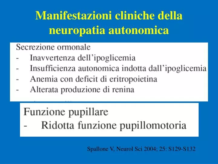 manifestazioni cliniche della neuropatia autonomica