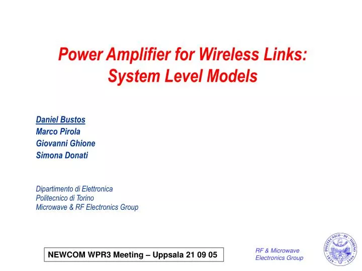 power amplifier for wireless links system level models