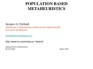 POPULATION BASED METAHEURISTICS