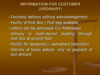 INFORMATION FOR CUSTOMER (ORDINARY)