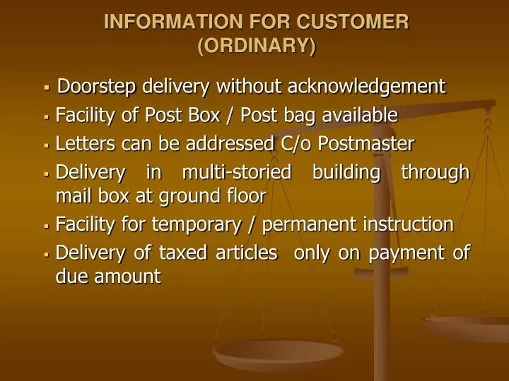 information for customer ordinary