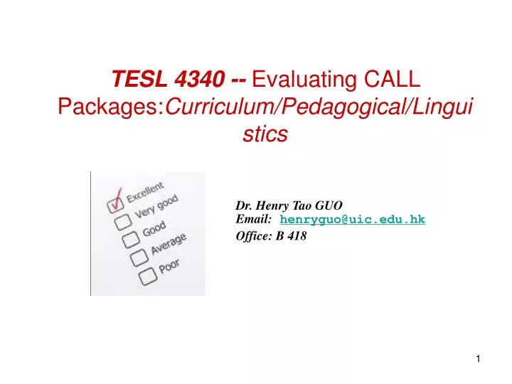 tesl 4340 evaluating call packages curriculum pedagogical linguistics