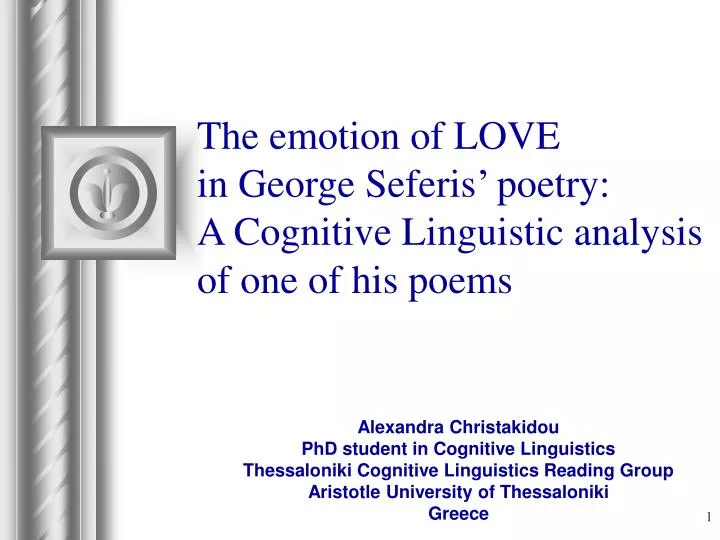 the emotion of love in george seferis poetry a cognitive linguistic analysis of one of his poems