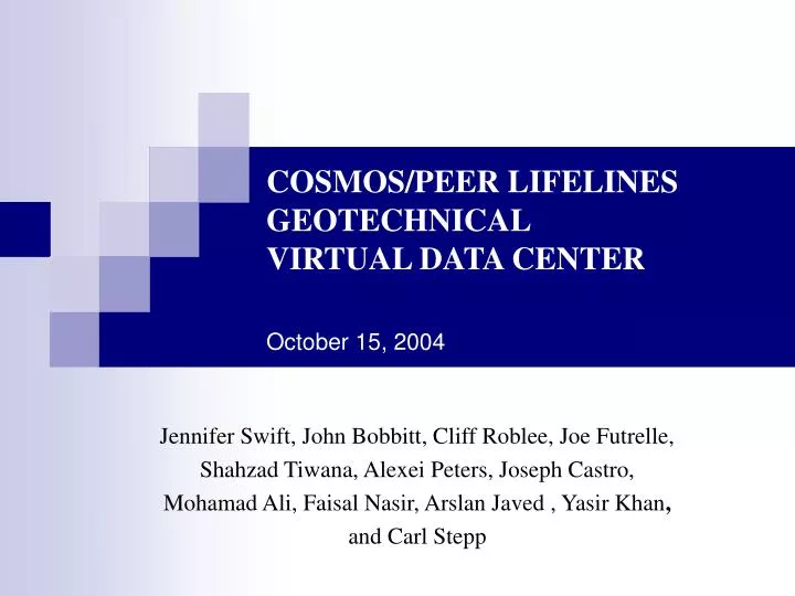 cosmos peer lifelines geotechnical virtual data center october 15 2004