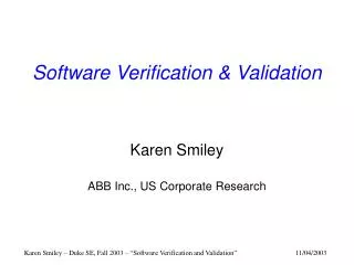 Software Verification &amp; Validation