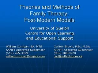 Theories and Methods of Family Therapy: Post-Modern Models