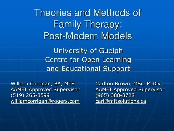 theories and methods of family therapy post modern models