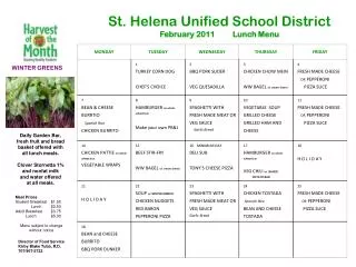 St. Helena Unified School District February 2011 Lunch Menu