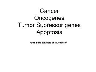 Cancer Oncogenes Tumor Supressor genes Apoptosis