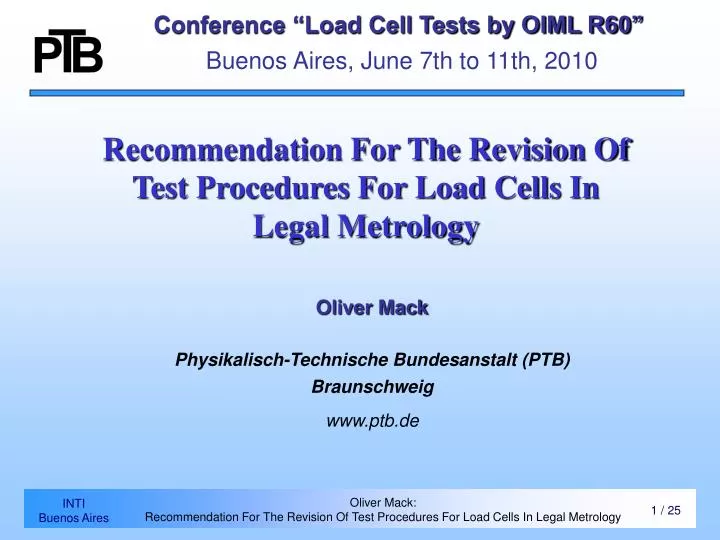 conference load cell tests by oiml r60 buenos aires june 7th to 11th 2010