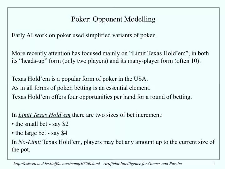 poker opponent modelling