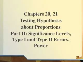 Chapters 20, 21 Testing Hypotheses about Proportions