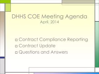 DHHS COE Meeting Agenda April, 2014