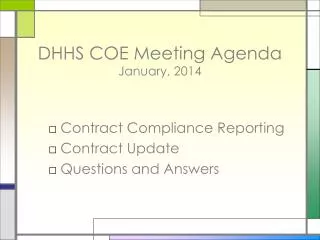 DHHS COE Meeting Agenda January, 2014