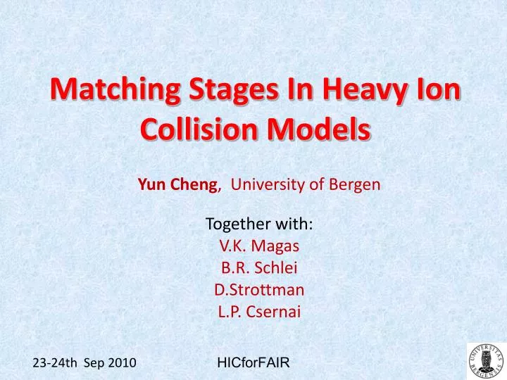 matching stages in heavy ion collision models
