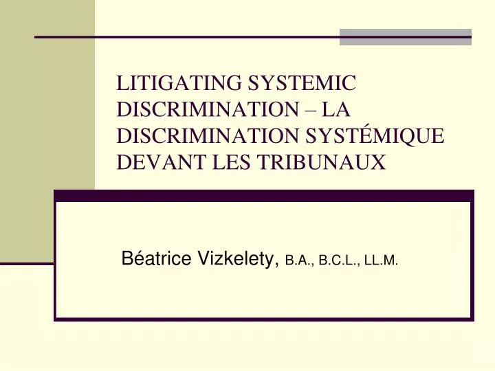 litigating systemic discrimination la discrimination syst mique devant les tribunaux