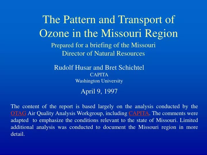 the pattern and transport of ozone in the missouri region