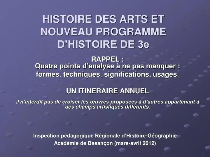 histoire des arts et nouveau programme d histoire de 3e