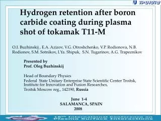 Hydrogen retention after boron carbide coating during plasma shot of tokamak ?11-?