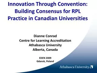 Innovation Through Convention: Building Consensus for RPL Practice in Canadian Universities