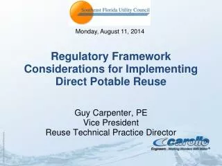 Regulatory Framework Considerations for Implementing Direct Potable Reuse