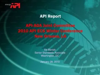 API Report API-AGA Joint Committee 2010 API ECS Winter Conference New Orleans, LA