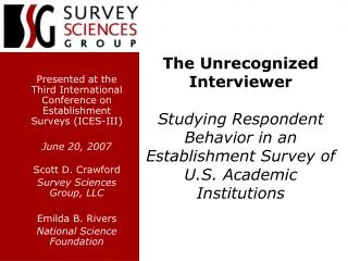 Presented at the Third International Conference on Establishment Surveys (ICES-III) June 20, 2007