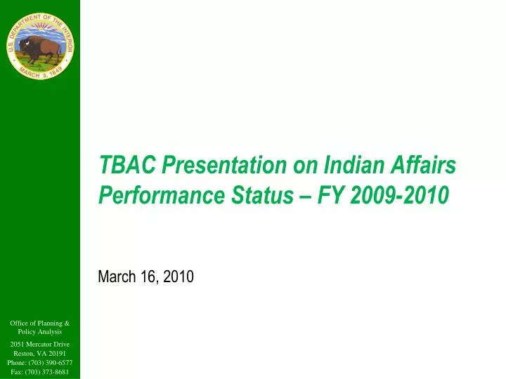 tbac presentation on indian affairs performance status fy 2009 2010