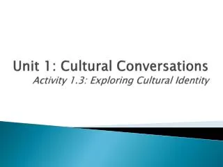 Unit 1: Cultural Conversations Activity 1.3: Exploring Cultural Identity