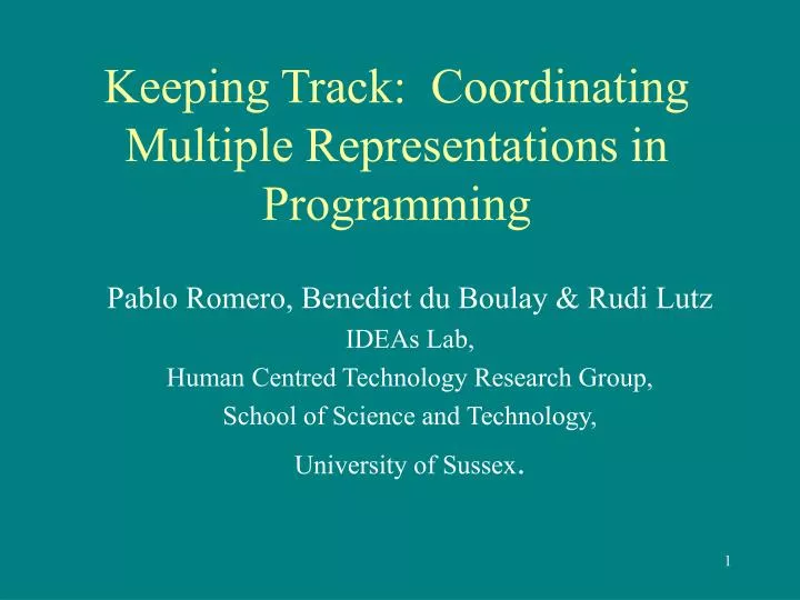 keeping track coordinating multiple representations in programming