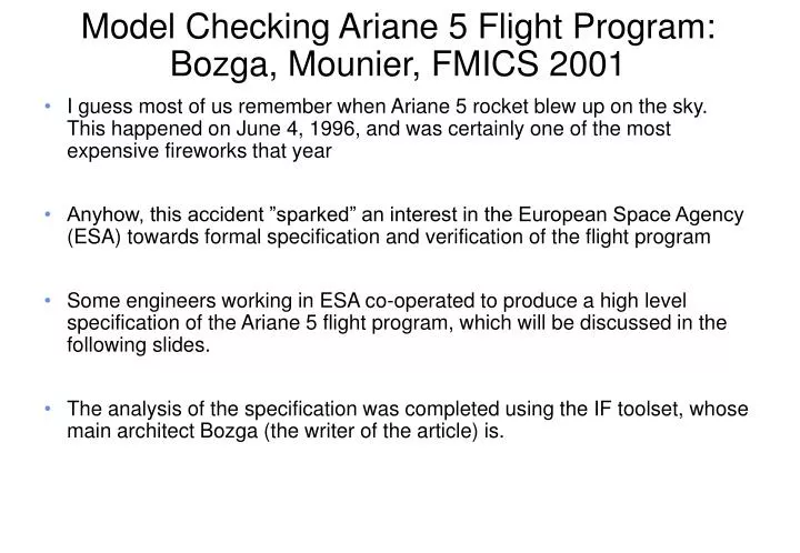 model checking ariane 5 flight program bozga mounier fmics 2001