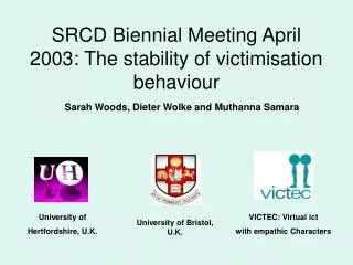 SRCD Biennial Meeting April 2003: The stability of victimisation behaviour