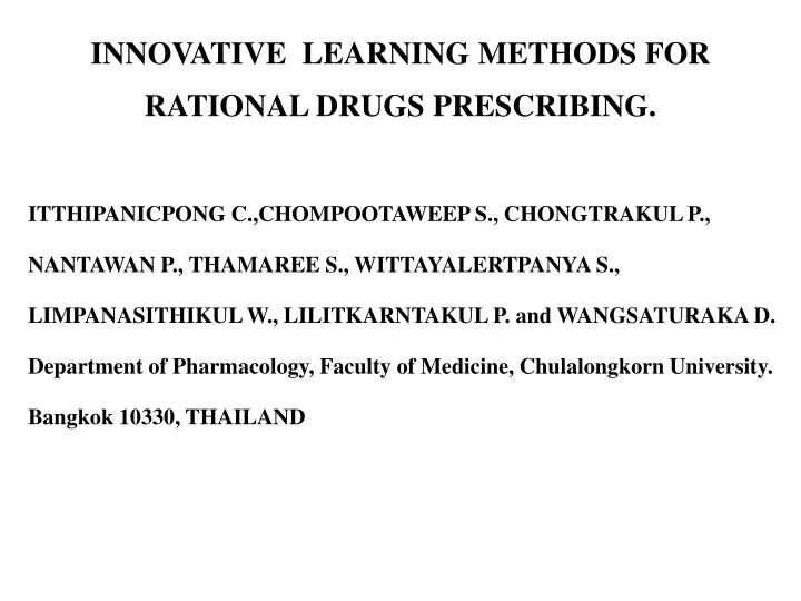 innovative learning methods for rational drugs prescribing
