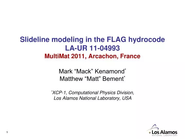 slideline modeling in the flag hydrocode la ur 11 04993 multimat 2011 arcachon france