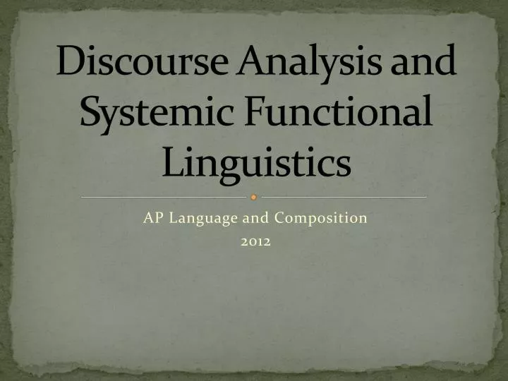 discourse analysis and systemic functional linguistics
