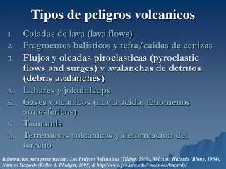 tipos de peligros volcanicos
