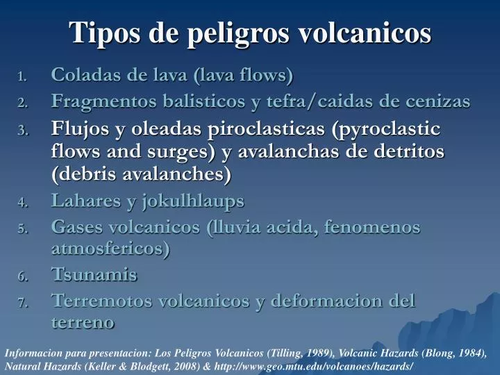 tipos de peligros volcanicos